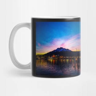 Colorful nighttime shot of Pilatus, Luzern Mug